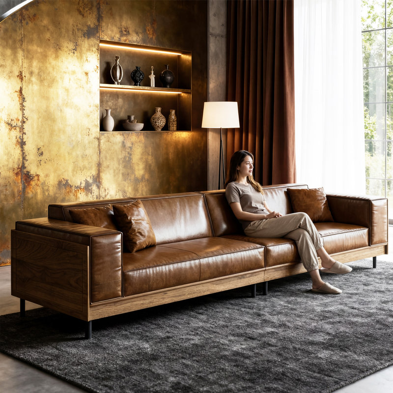 Hokku Designs 111.81 Inch 4 Seater Pu Leather Sofa With Removable